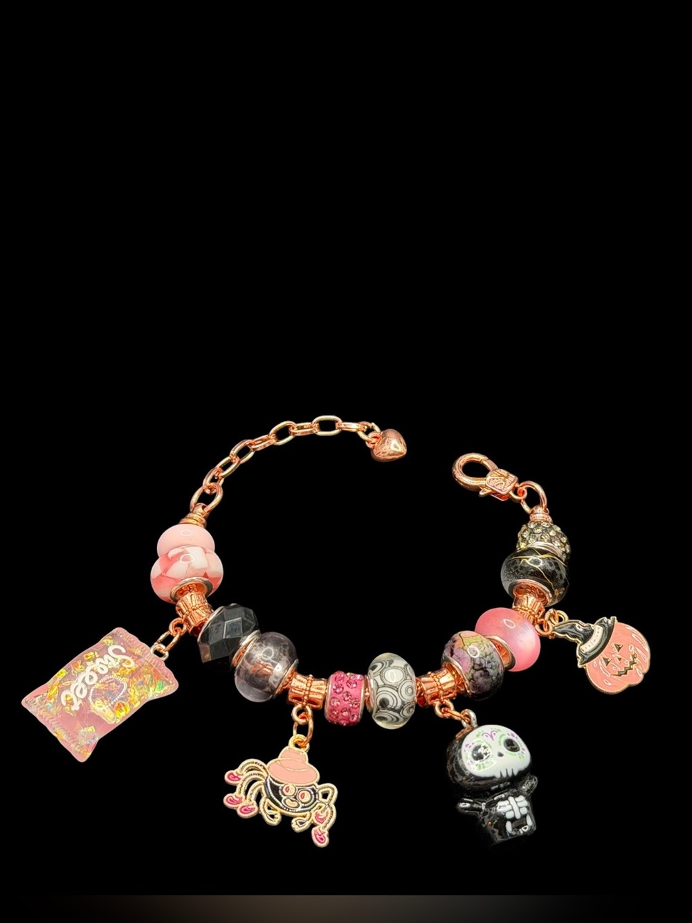 Handmade Halloween Charm Bracelet “Ghoul Friend”Line in Pink Black 💕🖤